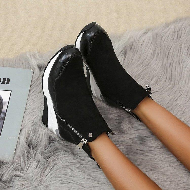 2026 New Large Size Boots for Women, Autumn Height-Increasing Short Boots, Korean Style Wedge Heel Student Side Zipper Sneakers for Women