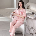 2026 New Women's Summer Pajamas, Cotton Short-Sleeve Long Pants, High-End Cardigan Loungewear Set for Women, Suitable for Wearing Outside