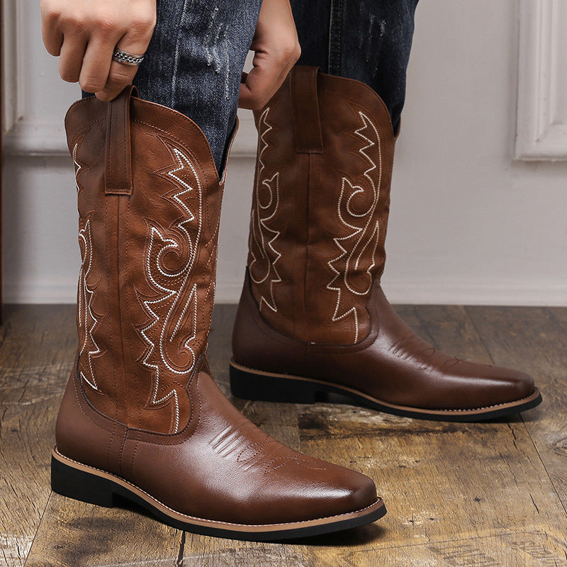 Cross Border plus size Men's Boots 2025 Autumn and Winter High Boots Men's Boots 48 Size British Style High Boots 38 Embroidered Leather Boots