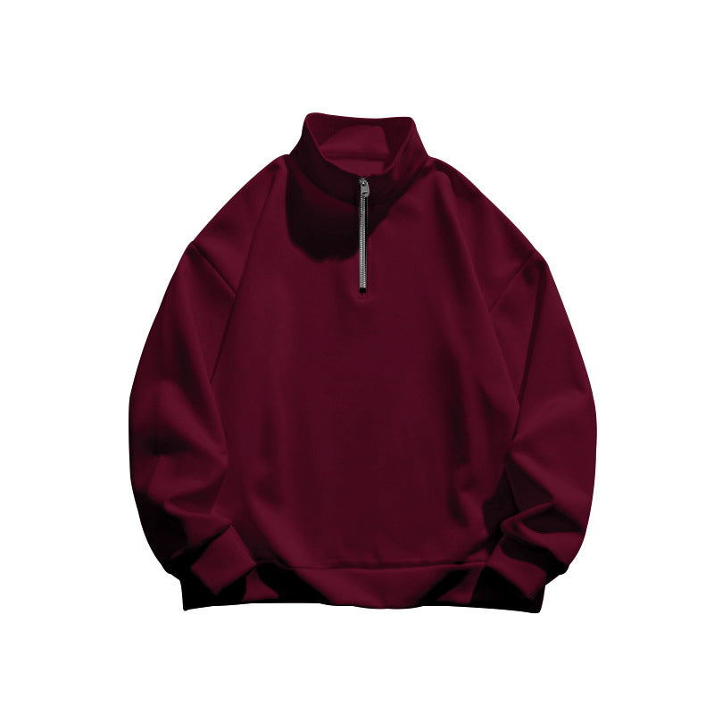 Autumn and Winter new men's fleece-lined sweater stand collar half zipper long sleeve European size cross-border Amazon all-matching men's top
