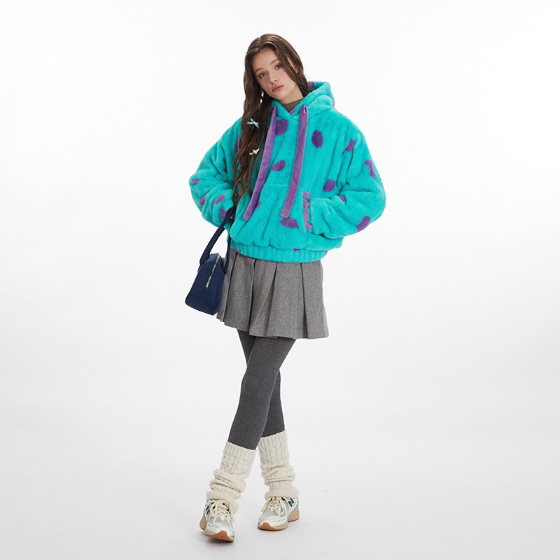 Heyhenry2025 Autumn and Winter European and American Fun Funny Cute Dinosaur Monster Polar Fleece Warm Sweatshirt for Women