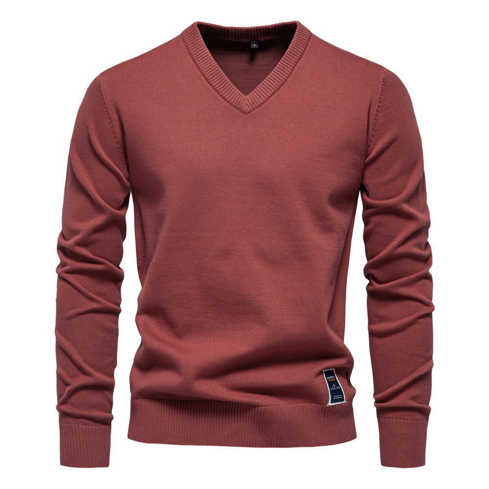 V-Neck 2024 Knitwear Pure Color Men's Knitwear Men's Cross-Border Black Cotton Knitwear Trendyy Autumn and Winter New Green