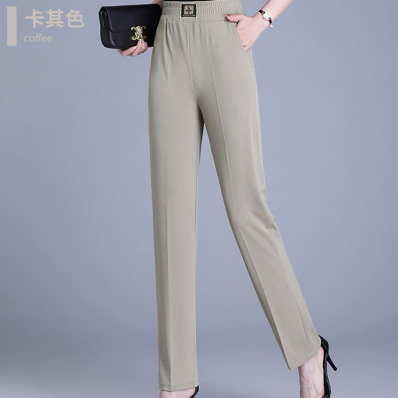 Women's Summer Thin Straight Elastic Elastic Trousers Women's Casual Solid Color Simple Temperament Loose Trousers