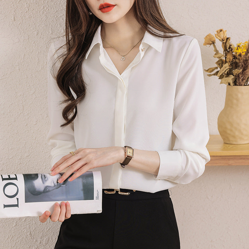 Real Shot of 2025 Long-Sleeved Shirt for Women, High-End Interview Professional Wear, Work Clothes, Satin Formal Wear, White Shirt for Women