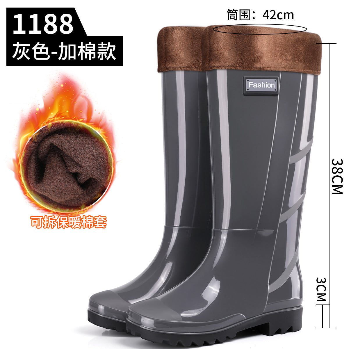 Men's Gray Plain Rain Boots, Labor Protection Boots, High Rain Boots, Protective Long-Tube Men's Water Shoes, Outdoor Camouflage Water Boots, Rubber Boots