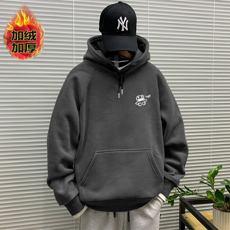 440g winter Yu wenle tide brand men's sweater men's hooded coat simple coat loose fleece-lined hoodie