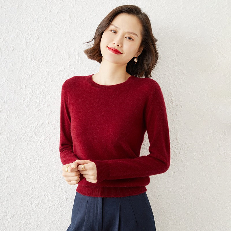 Autumn and Winter New Round Neck Sweater Women's Pullover Sweater Solid Color Long Sleeve Women's Thin Inner Short Base Shirt for Women