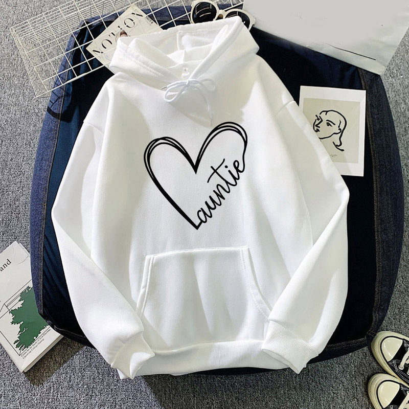 Foreign Trade Cross-border Auntie Love Printing Hooded Sweatshirt Autumn and Winter European and American Men's and Women's Jacket Coat Loose