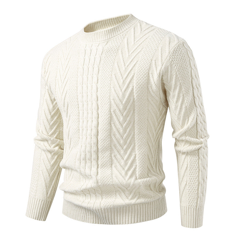 2025 Autumn and Winter New Men's Round Neck Pullover Twist Knitwear Trendyy Casual Pure Color Bottoming Knitwear Youth Trend