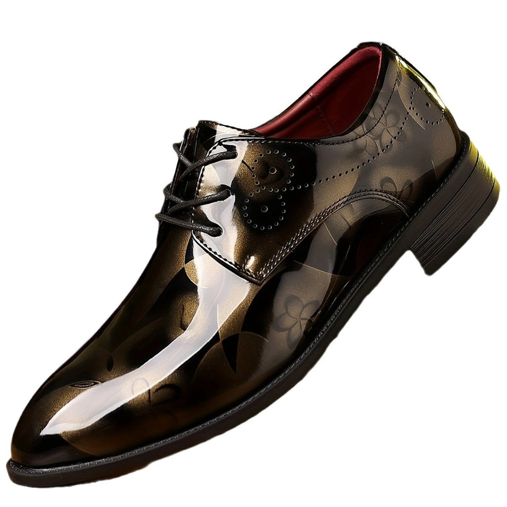 Business Men's Shoes British Style Fashion Leather Shoes New Trendy Casual Leather Shoes All-match Gright Gold Dress Leather Shoes