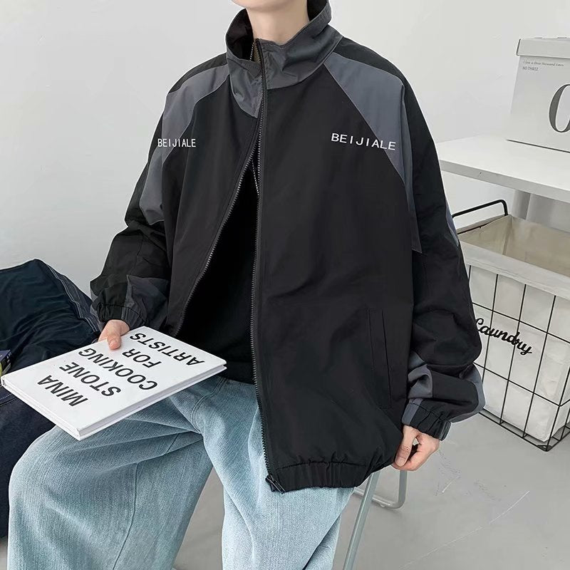 Japanese Style Vintage Contrast Color Stitching Collar Jacket Men's Spring and Autumn Fashional Brand Loose College Style Casual Jacket for Couple