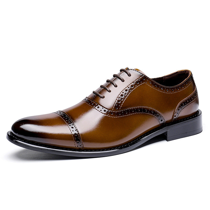 New Brogue Carved Men's Leather Shoes Men's Genuine Leather Business Shoes Casual Formal Wear Three-Joint British Business Style
