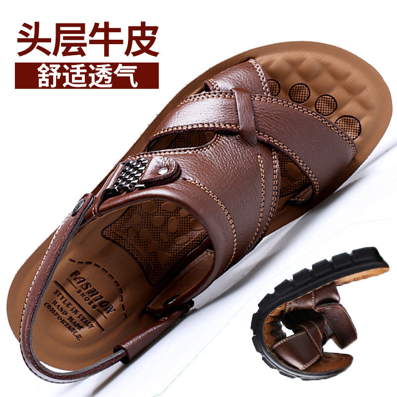 2026 Summer New Men's Sandals Trendy Genuine Leather Beach Shoes Large Size Top Layer Cowhide Casual Men's Slippers