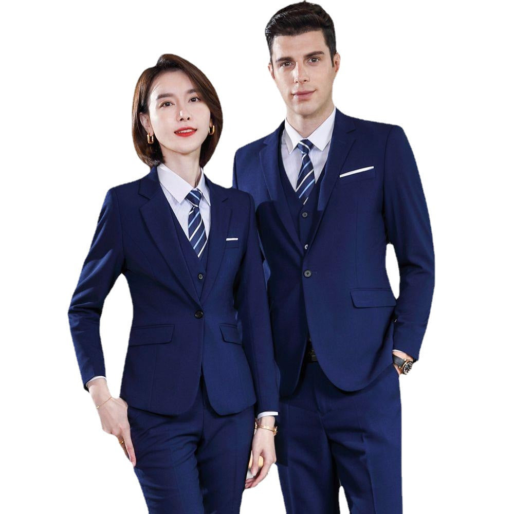 Stretch sapphire blue men's and women's professional suits suit light formal real estate insurance sales autumn and winter teachers' work clothes