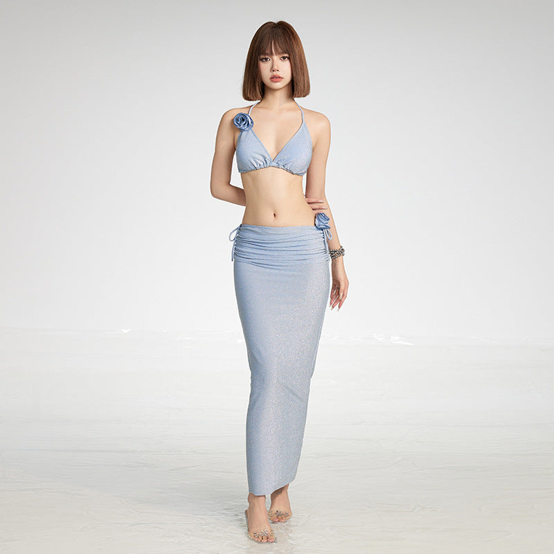 New Style Split Swimsuit, Feminine, Slimming, Flesh-Covering, Backless Halterneck Bikini, Hot Girl Style Hot Spring Swimsuit