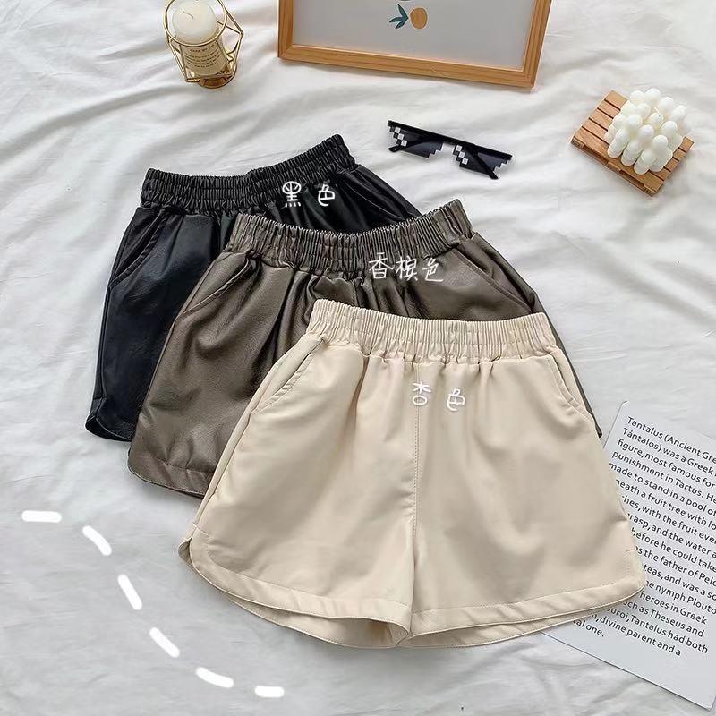 20 High waist casual outerwear leather pants wide leg pants chubby girl leather boot pants shorts women 22 plus size new autumn and winter slimming