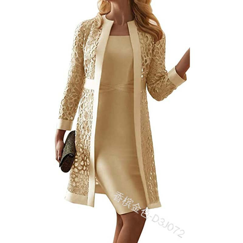 Spot New Women's Color Lace Cardigan Dress Two-Piece Outwear Amazon Wish Export