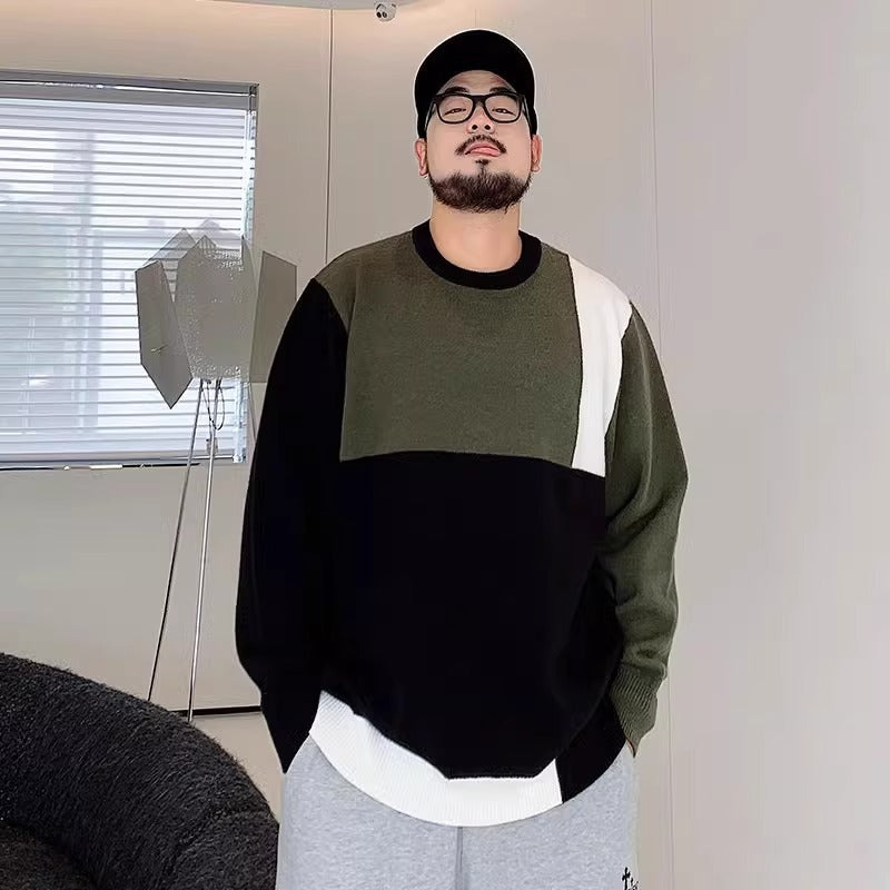 Trendy Brand plus size Men's Autumn and Winter Fake Two-piece Sweater Pullover Fatty Plus Plus Casual Fashion Loose Knitted Sweater