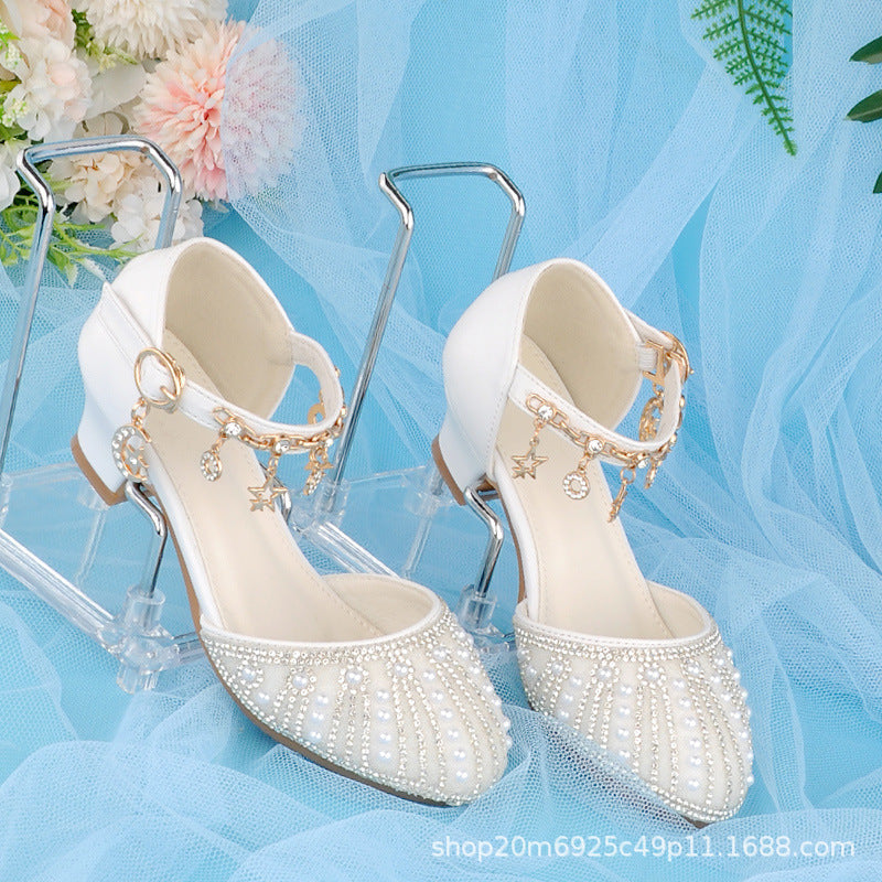 Cinderella Crystal Shoes Silver Model 4 Years Old Party 5 Princess Shoes 6 Little Girl Leather Shoes Children's High Heels 7 Sweet