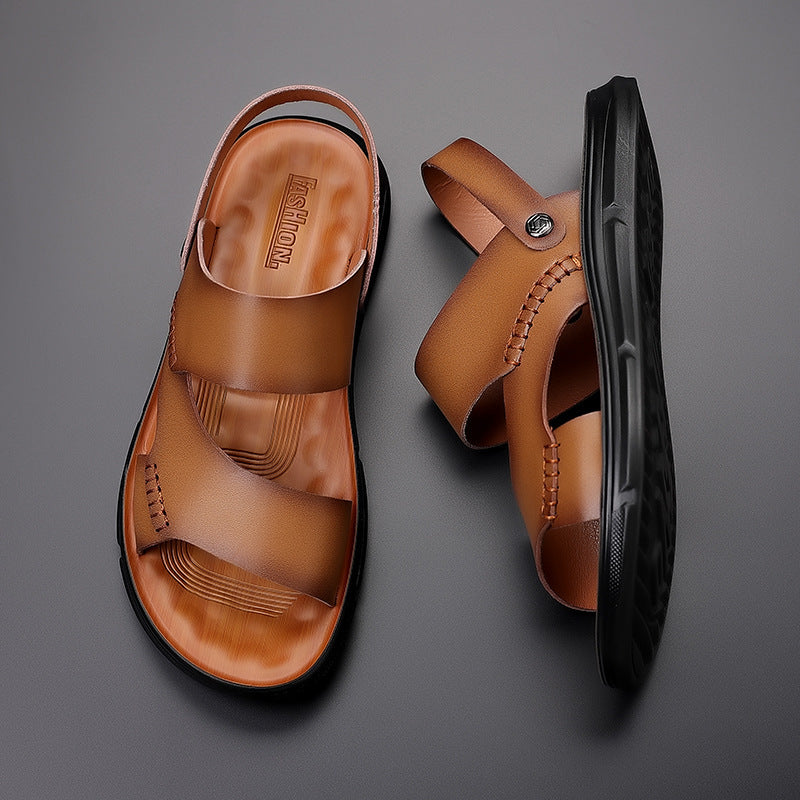 2025 Men's Sandals Genuine Leather Summer Beach Shoes Sandals Dual-Purpose New Trendy Soft Sole Men's Shoes Casual Non-Slip Shoes
