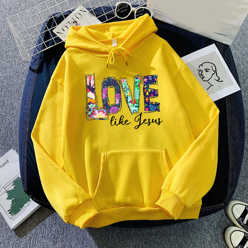 Foreign trade cross-border gradient pattern LOVE LIKE printed hooded hoodie autumn and winter European and American men's and women's tops