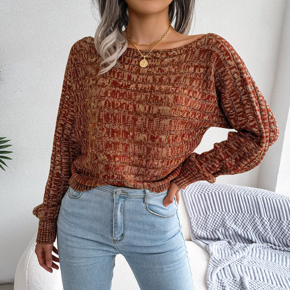 Clearance Sale Real Shot 2022 Autumn/Winter Fashion Colorful Cable Knit Long Sleeve Off-Shoulder Sweater Amazon Cross-Border Women's Clothing