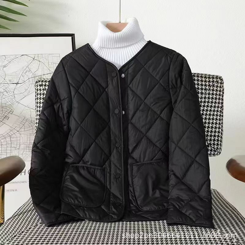 2024 new down cotton-padded jacket women's short fleece-lined padded liner cotton-padded jacket round neck warm bottoming inner wear small cotton-padded jacket