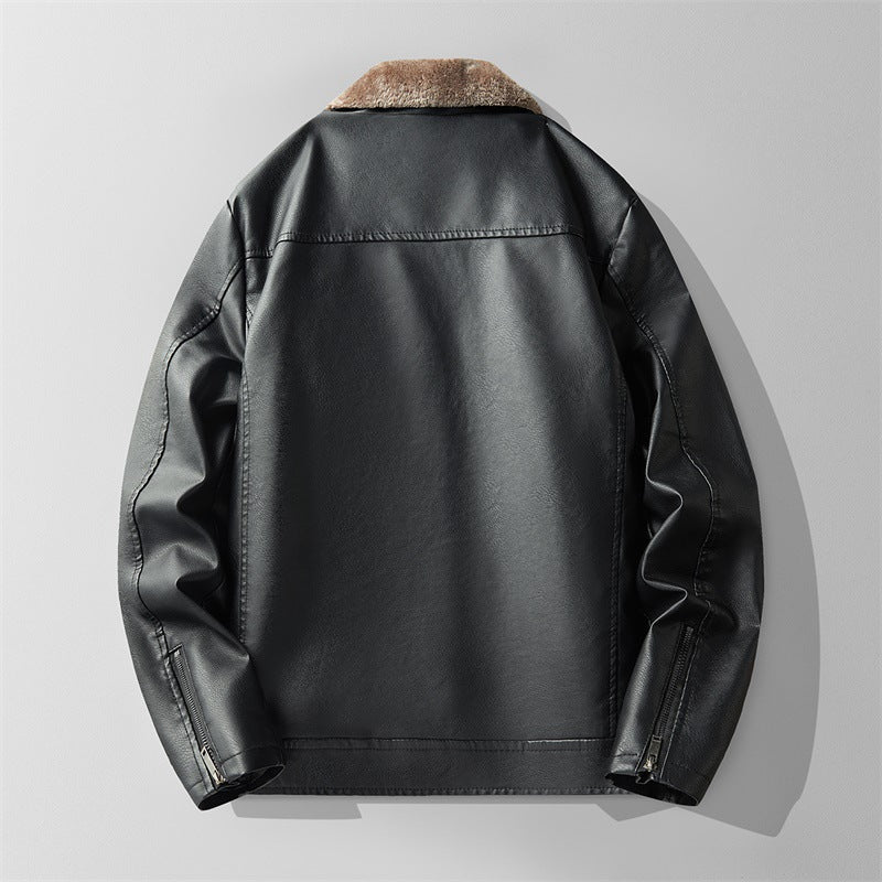 2024 New Winter fleece-lined Thickened Men's Leather Jacket Coat Fashion Casual Leather One Warm Leather Men