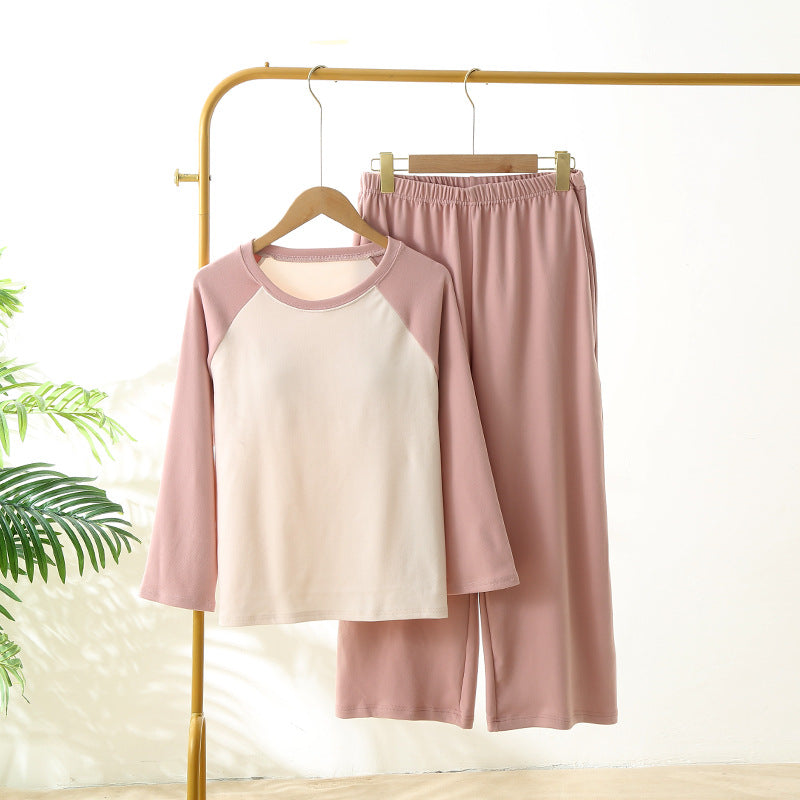 Women's autumn and winter velvet de wear-free bra pajamas suit soft with chest pad long sleeve pants warm home wear spring and autumn