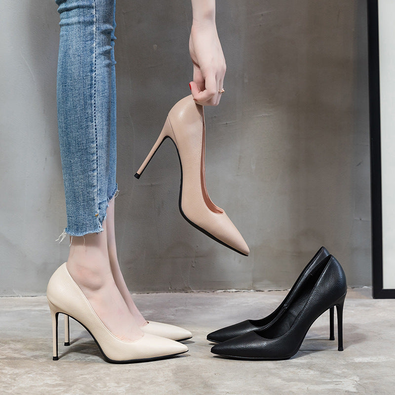 High Heels Women's 2021 New Black All-match French Style Fresh Thin-heel Sexy Mid-heel Professional Pointed Single-layer Shoes