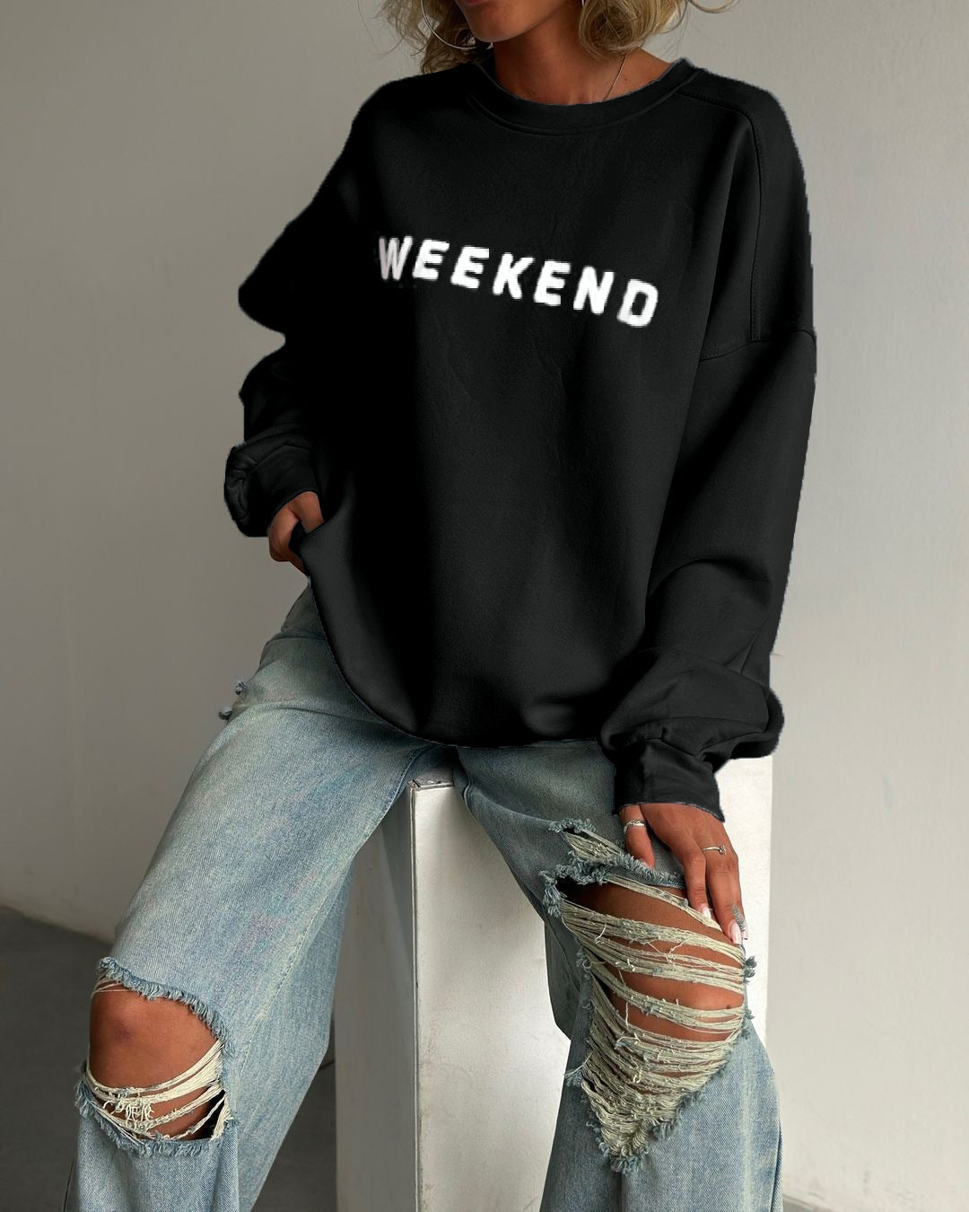Amazon Cross-Border European and American Women's Casual Printed Thick Versatile Long-Sleeve Sweatshirt Mid-Length Winter Style