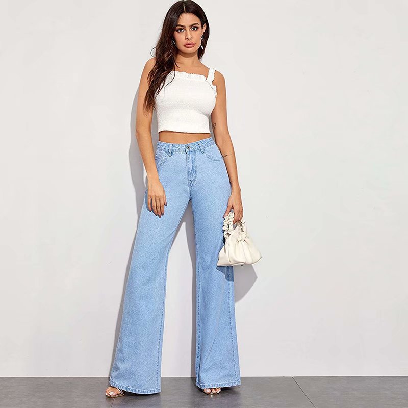 American Retro Wide-Leg Jeans for Women, High-Waisted, Loose-Fitting, New Spring and Autumn Style, Straight-Leg Pants, Slimming for Pear-Shaped Body