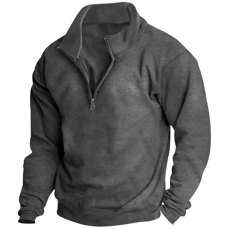 Autumn and Winter new men's fleece-lined sweater stand collar half zipper long sleeve European size cross-border Amazon all-matching men's top
