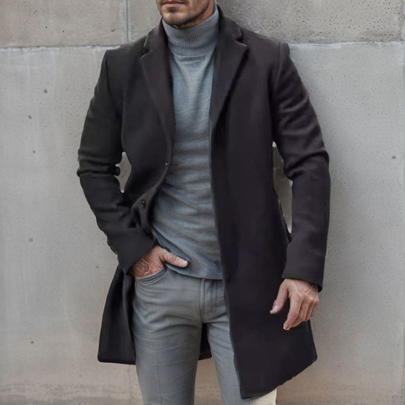 Cross-border Independent Station New Men's Woolen Coat British Style Autumn and Winter Woolen Mid-length Coat Men's Fashionable Coat