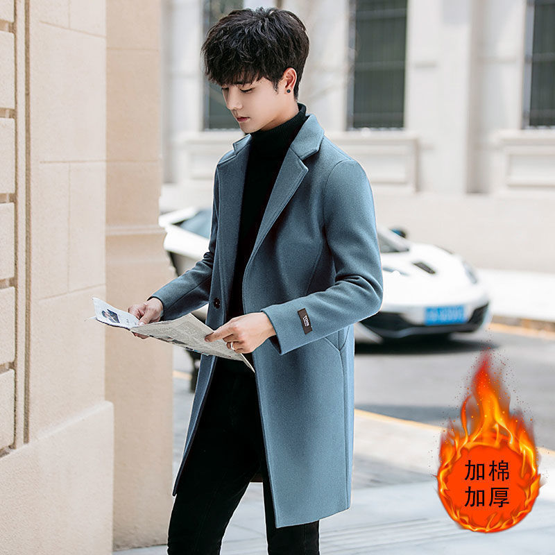 New Men's Trenchcoat Autumn and Winter Woolen Coat Men's Korean-style Fashionable cotton and thickening Youth Woolen Coat for Men