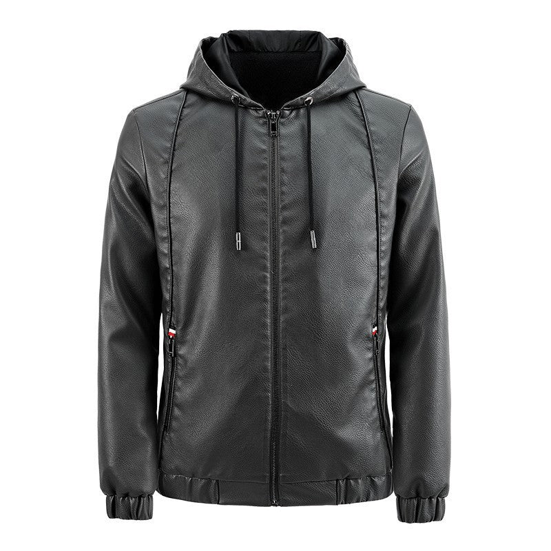 Men's Leather Jacket Cross-border Wholesale Factory Amazon Leather Men's Hooded Slim Fit Korean Motorcycle Casual Jacket
