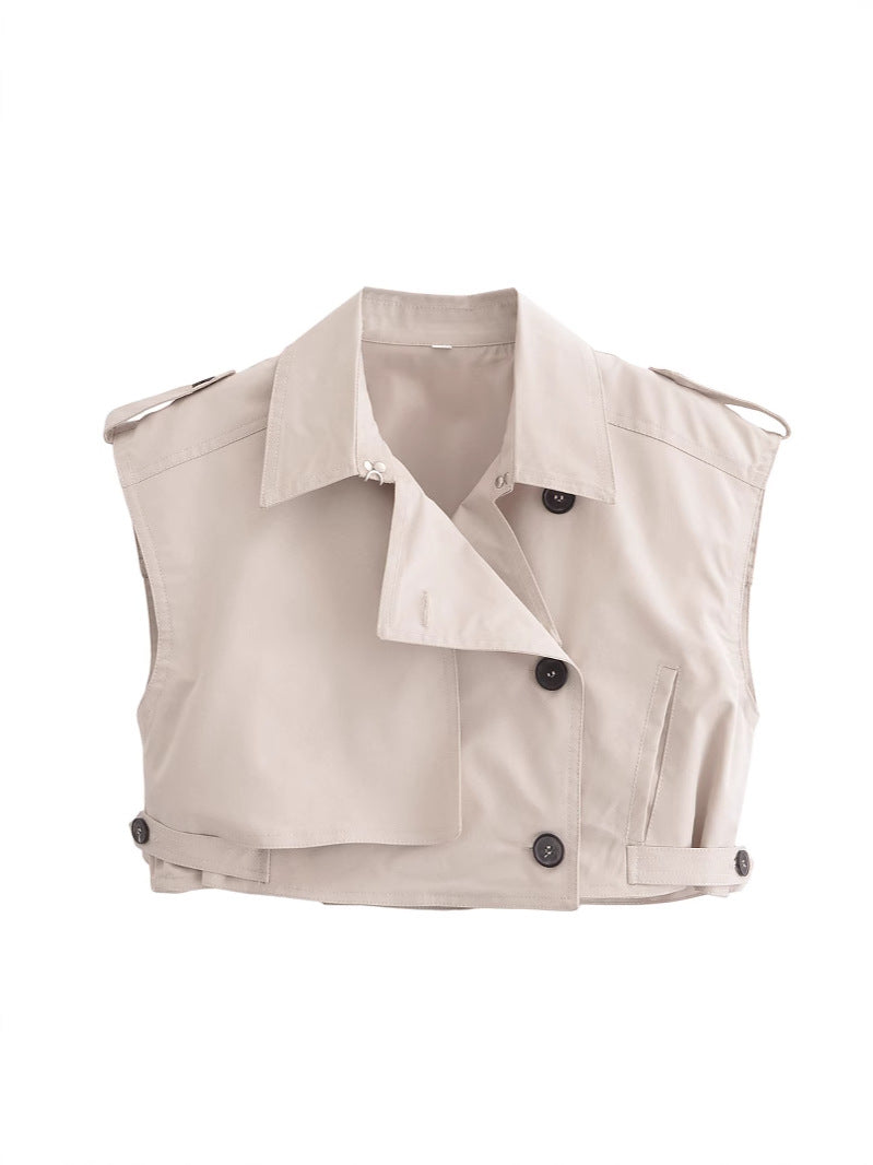 Cross-border Amazon Explosions Wholesale Spring New Lapel Single-breasted Sleeveless Trip Belt Short Top Short Culottes