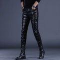 Motorcycle Half Leather Windproof Leather Pants Men's Trendy Brand Slim-fit Casual Pants Personalized Men's Pants