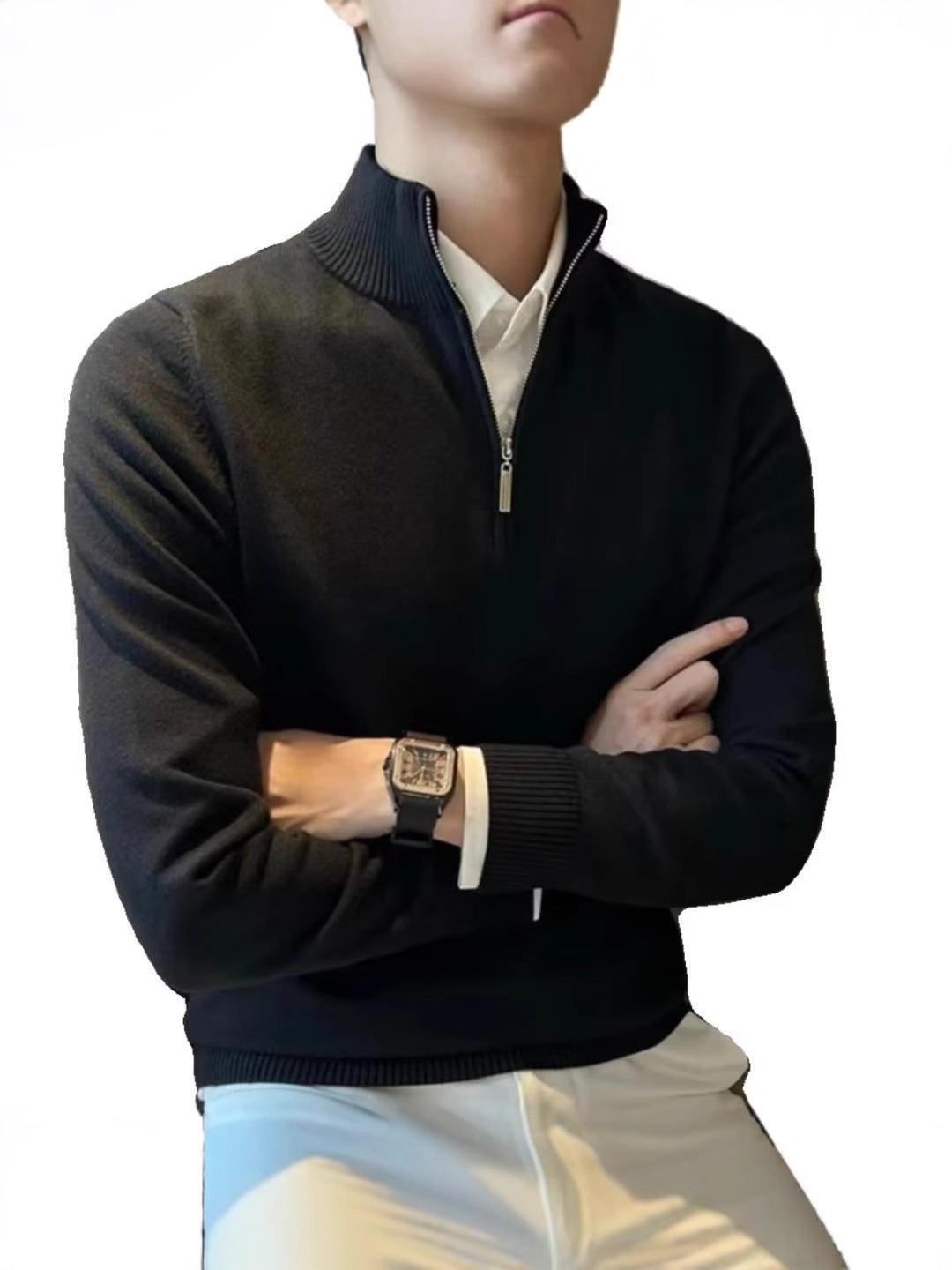Sweater Long-Sleeved Half Turtleneck Zipper Bottoming Sweater Men's 2025 Pullover Autumn and Winter Versatile Knitted Knitwear Men's Knitwear