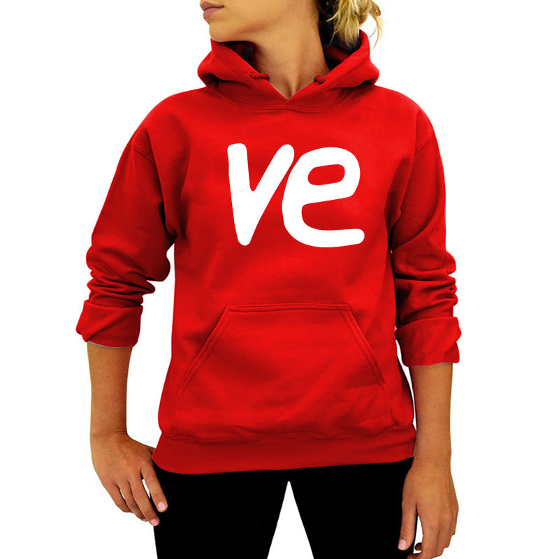 VE Letter Printing Hooded Sweat European and American Women's Autumn and Winter Top Fashion Loose Amazon Foreign Trade Cross-border