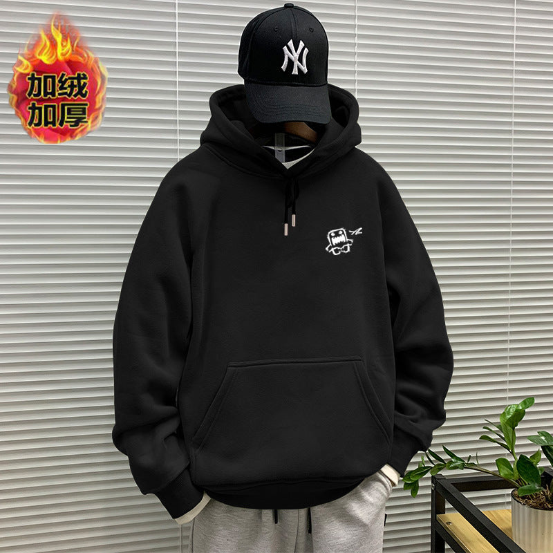 440g winter Yu wenle tide brand men's sweater men's hooded coat simple coat loose fleece-lined hoodie