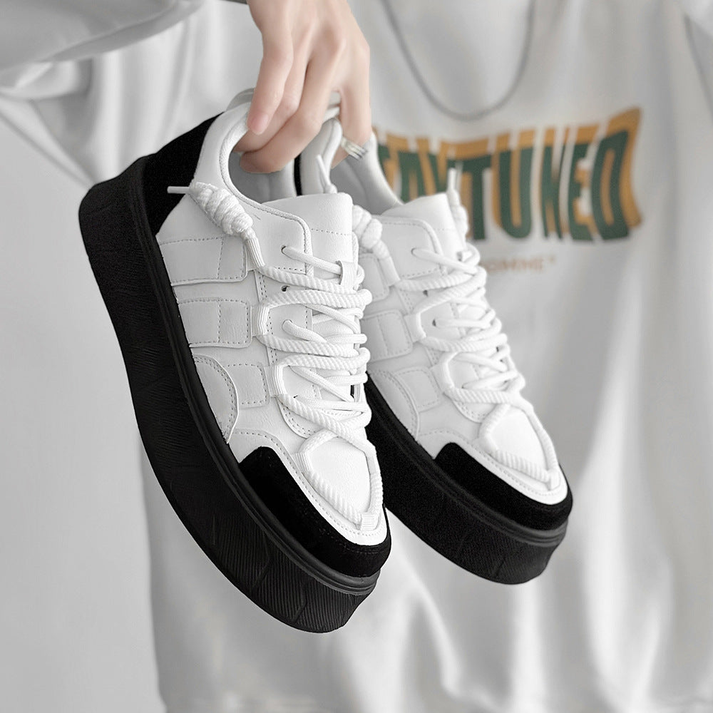 Men's Sneakers Japanese Style Trendy Versatile Shoes for Teenagers Original Niche Ins Thick-Soled Black and White Casual Shoes Trendy Ins Style