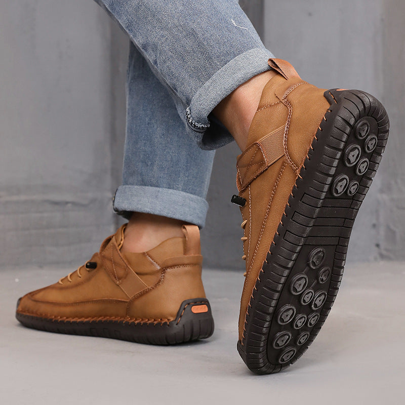 Spring and Autumn New Fashion Couple Leather Boots Outdoor Casual Men's and Women's Large Size Short Boots Foreign Trade Hand-Sewn Men's Boots