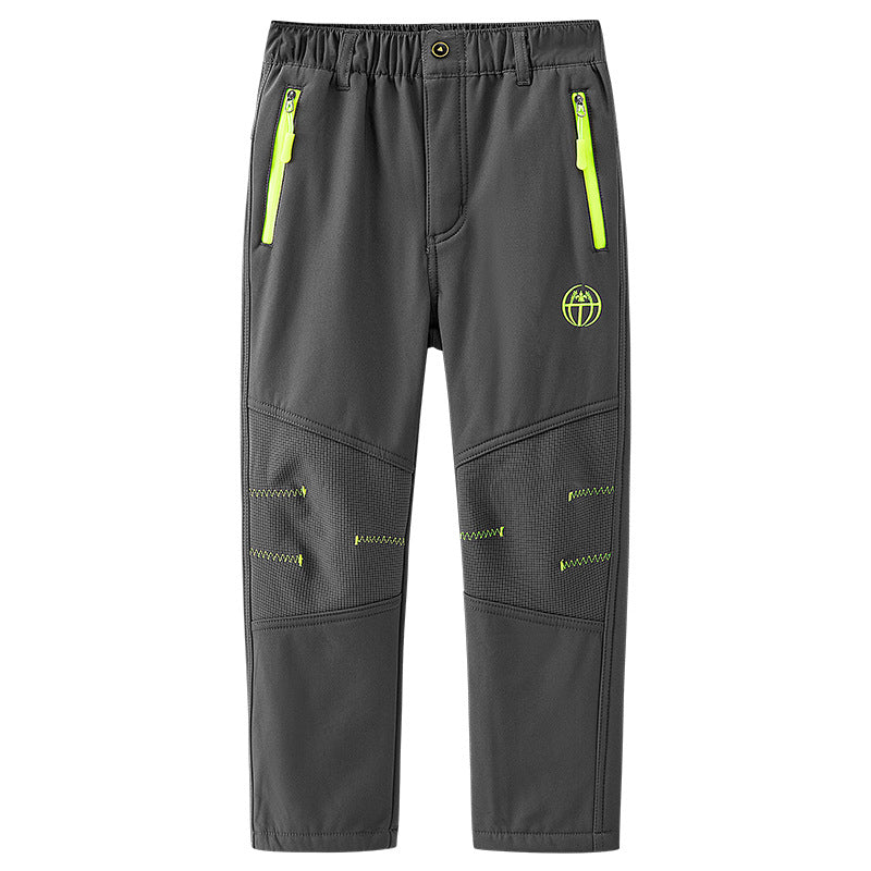 Cross-border Children Autumn and Winter Outdoor Soft Shell Rush Pants Mountaineering Jogging Pants Windproof fleece-lined Warm Pants for Boys and Girls