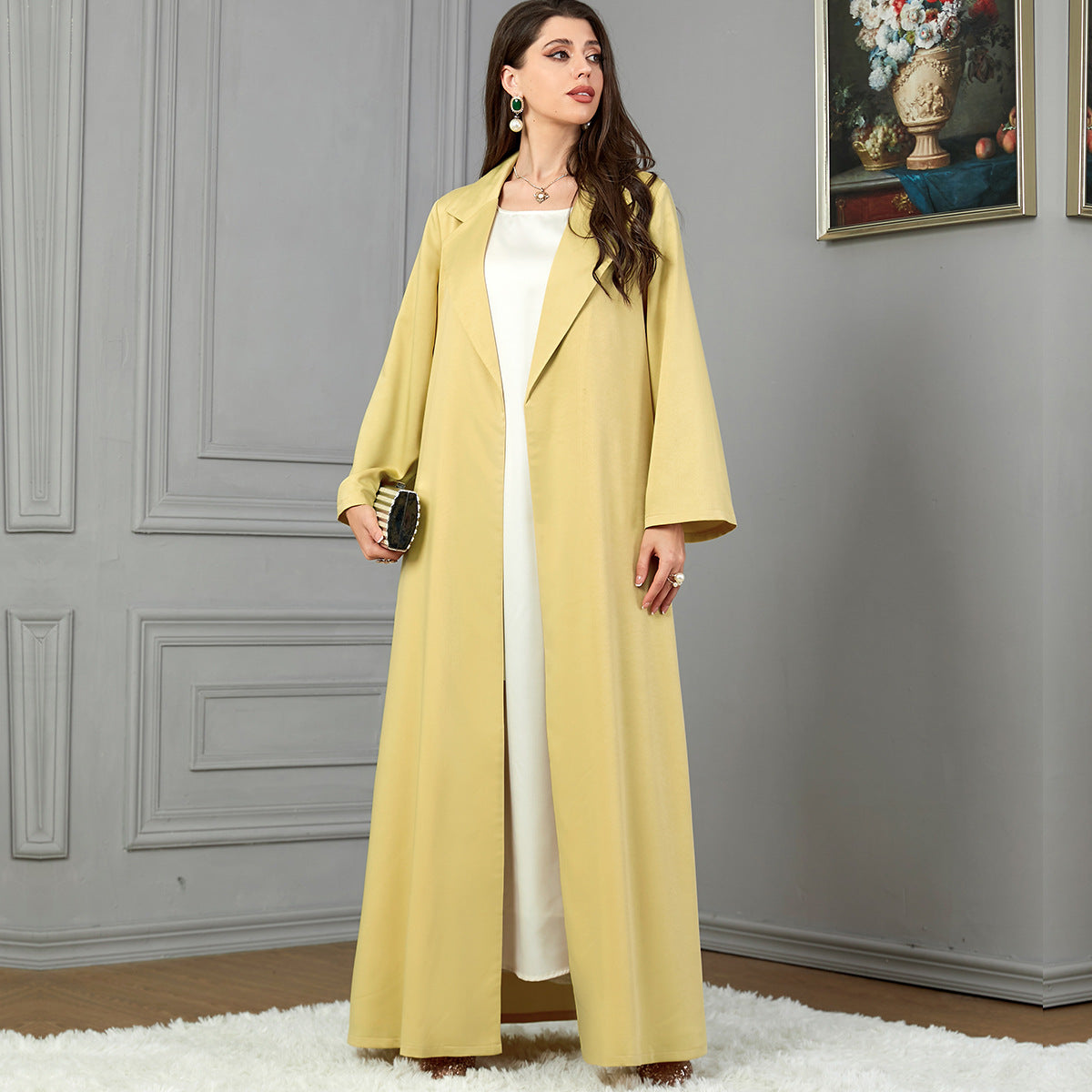 37992025 Autumn and Winter Hot-Selling Yellow Lapel Jacket Women's Fashionable Long-Sleeved Outerwear