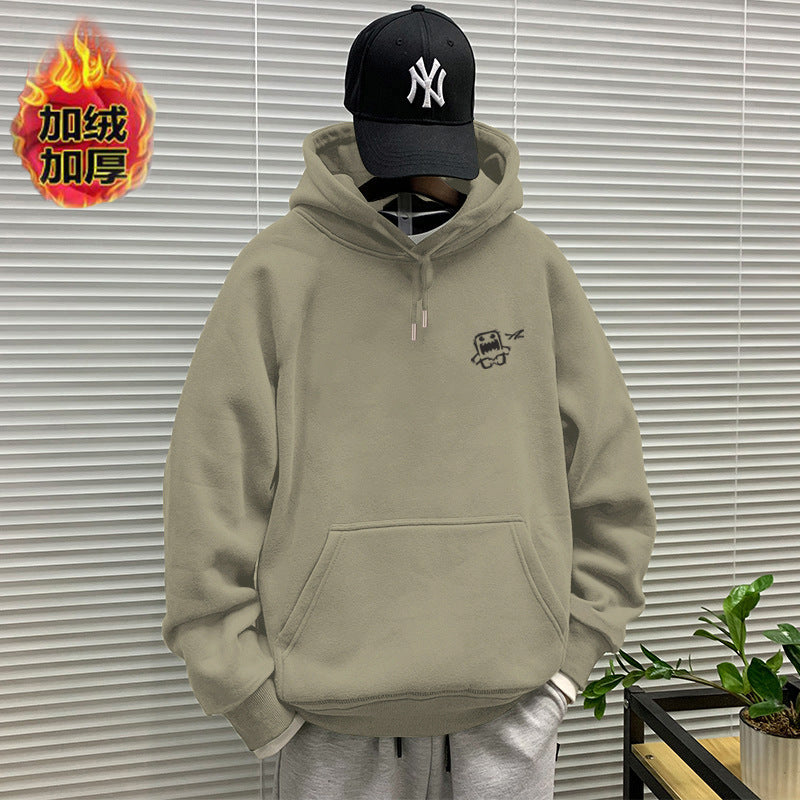 440g winter Yu wenle tide brand men's sweater men's hooded coat simple coat loose fleece-lined hoodie