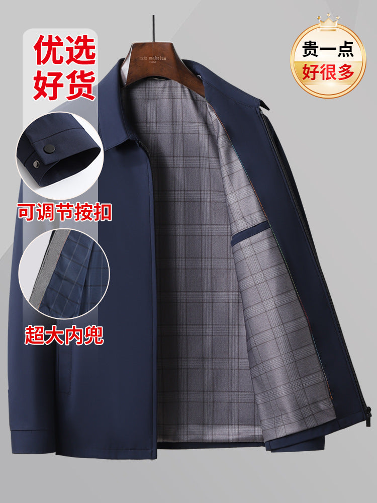 2025 Spring and Autumn New Business Jacket for Men, Middle-Aged Executive Jacket, Dad's Turn-Down Collar Coat, Men's Windproof Clothing