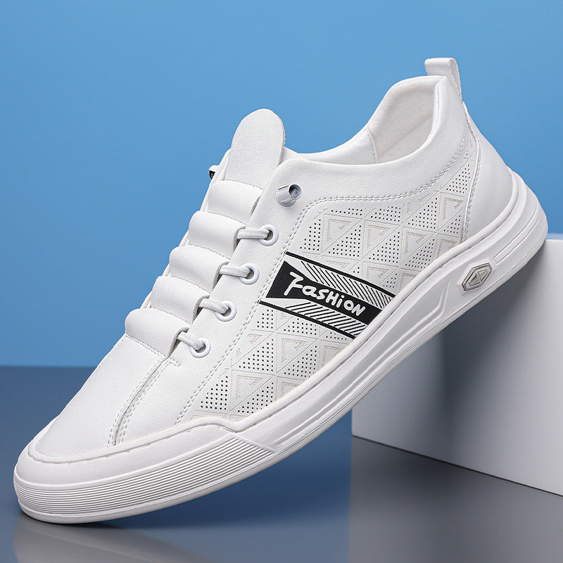 Men's Shoes 2025 New Summer Breathable Versatile Sports Sneakers Men's Casual Leather Shoes One-Legged White Shoes