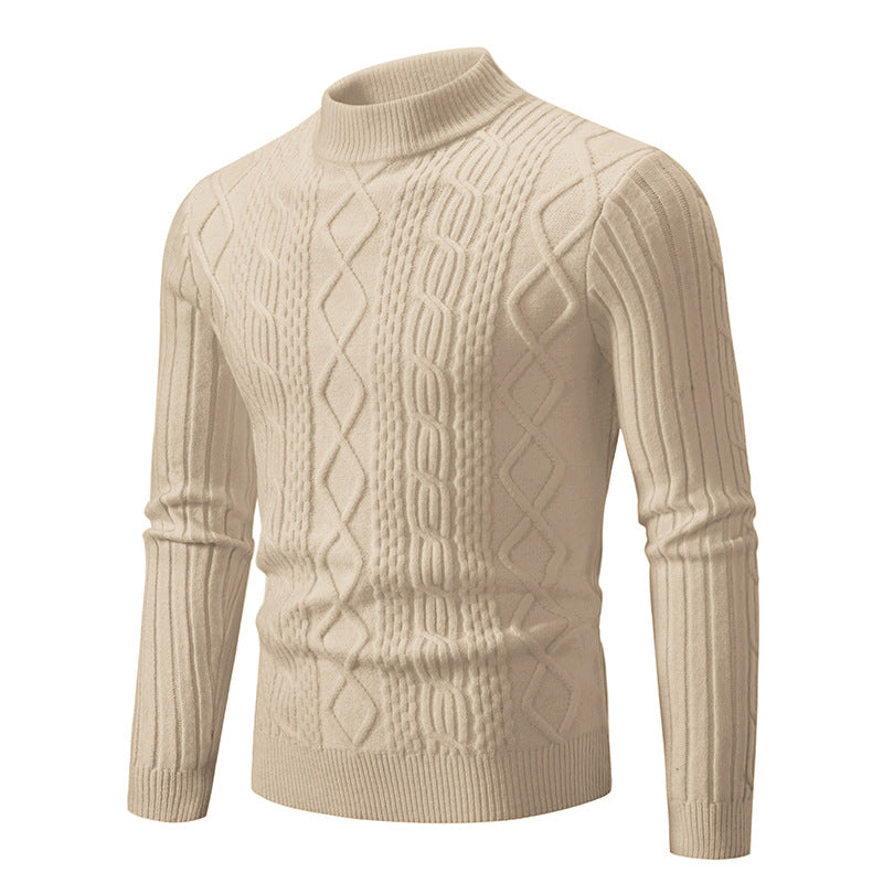 Vintage Simple Solid Color Half-turtleneck Base Sweater Men's Casual Men's Faux Sheep high quality Knitted Sweater