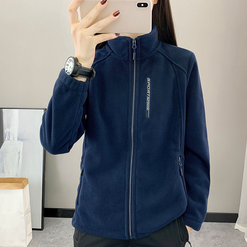 Spring and Autumn Fleece Clothes Women's Outdoor Warm Breathable Cardigan Vertical Collar Slimming Polar Fleece Jacket for Men's Climbing Cross-border Special